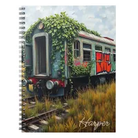 Ivy and Graffiti  Covered Abandoned Train  Notebook