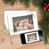 Elegant Foliage Berries Merry Christmas Frame Holiday Card