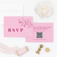 Floral Pink Magenta Wedding RSVP QR Code Card