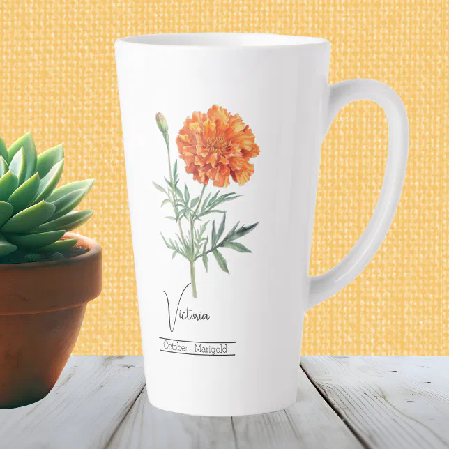 Birth Month Flower October Marigold Latte Mug