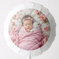 Pink Floral Baby Girl and White Kitten Balloon