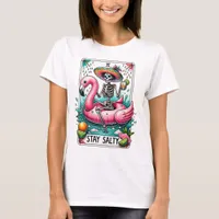 Funny Stay Salty Flamingo Float Skeleton Tarot T-Shirt