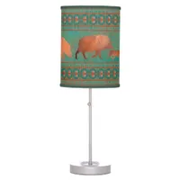 Southwest Cute Javelina Family Copper Teal Table Lamp
