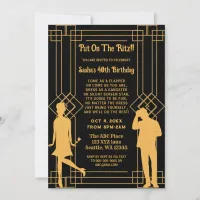 Roaring 20s art deco flapper girl and gangster invitation