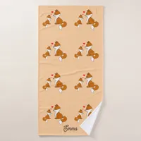 Cute foxes with hearts, hand drawn, personalized  bath towel