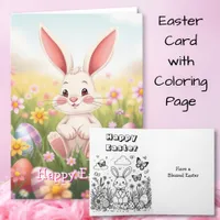 Happy Easter | Cartoon Bunny Inside Coloring Page Card