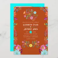 Rust & Aqua Floral Mexican Fiesta Wedding Invitation