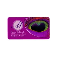 Pink Peacock Feather Monogram Address Label