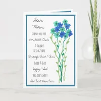 Blue Watercolor Flowers Happy Birthday Mom Card