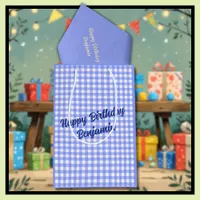 Blue White Matching Patterns Gingham  Medium Gift Bag