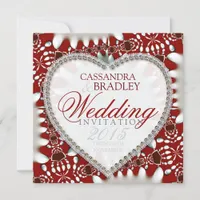 Red White Batik Satin Heart Wedding Invitations