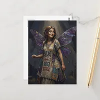 Fairy in a Recycled Dress of Colorful Printed Rags Postcard
