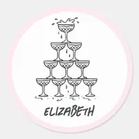 Hand Drawn Scribbled Doodle Champagne Tower Classic Round Sticker