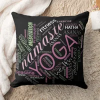 Yoga Word Cloud Plum/Green ID254 Throw Pillow