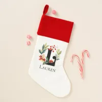 Monogram Initial Letter L Berry Wreath Christmas Stocking