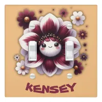 Cute Monogram Burgundy and White Flower on Peach | Light Switch Cover