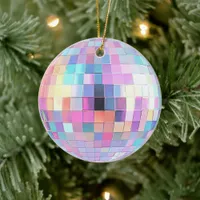 Cute Sparkly Pink & Rainbow Disco Ball  Ceramic Ornament