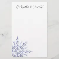Blue Snowflake on White Winter Wedding Stationery