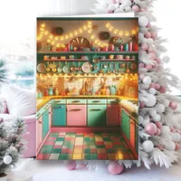 Retro Pink Cottage Kitsch Kitchen Christmas Card