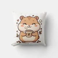Cute Hamster Sipping Coffee Pillow