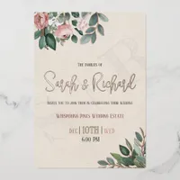 Elegant Blush Floral Monogram Wedding Foil Invitation