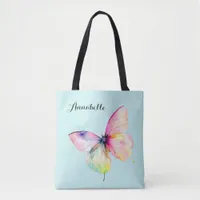 Delicate Pink Butterfly in Pastel Rainbow Colors Tote Bag