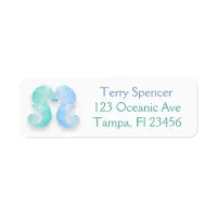 Blue Green Seahorses Return Address Label