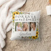 Forever in Our Hearts Sunflower Photos Grandma Throw Pillow