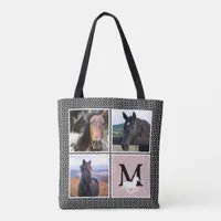 Black White Monogram Horse Photo Tote Bag