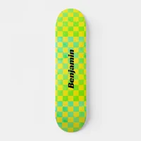 Retro Green and Yellow Checkerboard School  Skateboard