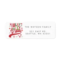 Colorful Retro Groovy Holly Jolly Vibes Holiday Label