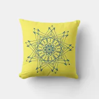 Deep Blue and Yellow Sharp Mandala Throw Pillow