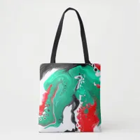 Red, Green, Black and White Marble Fluid Art   Tote Bag