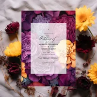 Deep Plum with Marigold Floral Wedding Invitation