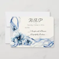 Elegant Dusty Blue Navy  Flowers Wedding  RSVP Card