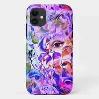 Handpainted Elegant Feminine Eyes Colorful Leaves  iPhone 11 Case