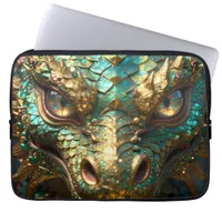 A Turquoise and Gold Dragon Mystical Laptop Sleeve