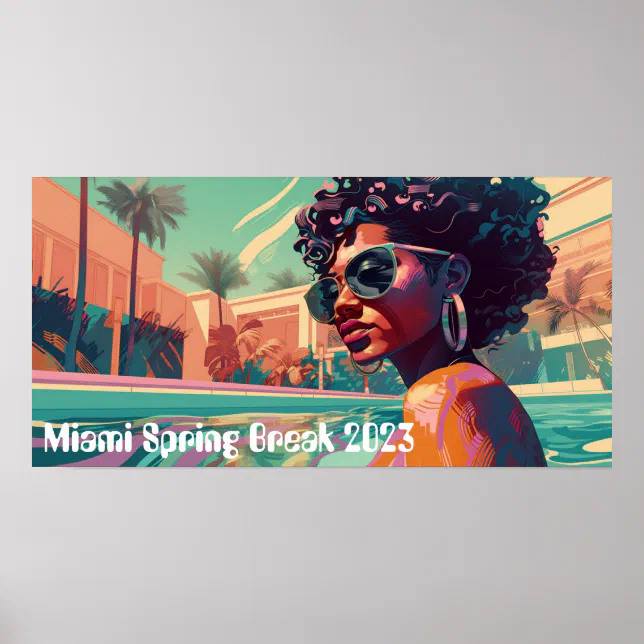 Miami Spring Break Black Woman in Pool Painting Poster