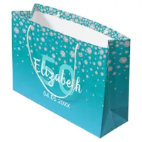 50th birthday teal blue green glitter name diamond large gift bag