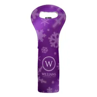 Festive Purple Foil Snowflakes Monogram Name Wine Bag