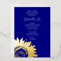 Gold Sunflower on Navy Blue Bridal Shower Foil Invitation