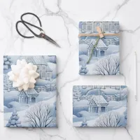 Winter Wonderland: Blue and White Christmas Tree Wrapping Paper Sheets