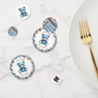 Blue and Brown Crocheted Teddy Bear It's a Boy Confetti