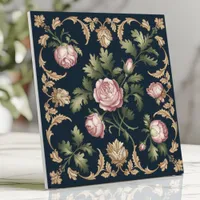 Vintage Floral Victorian Damask Pink Roses Navy Ceramic Tile