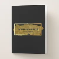 Modern Fancy Sparkly Glitter Black And Gold Pocket Folder