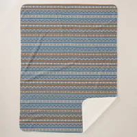 Southwest Style Blue and Brown Geometric Large Sherpa Blanket