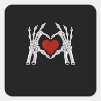 Skeleton Hands Form A Heart With Red Heart Bright  Square Sticker