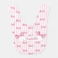 Pink and White Bows Striped Personalized Baby Bib