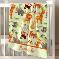 Jungle Safari Zoo Animals Personalized Stroller Blanket