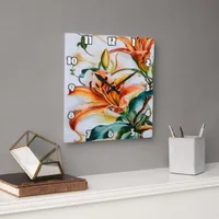 Vibrant Orange Lilies in Bloom During Spring Square Wall Clock